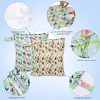 2pcs Travel Waterproof Laundry Bag, Cloth Diaper Wet Dry Bags with Handle & 2 Zipper Pockets, Reusable Washable Dirty Clothes Bag for Baby Adult Travelling Hanging, Bathing Beach Pool Daycare