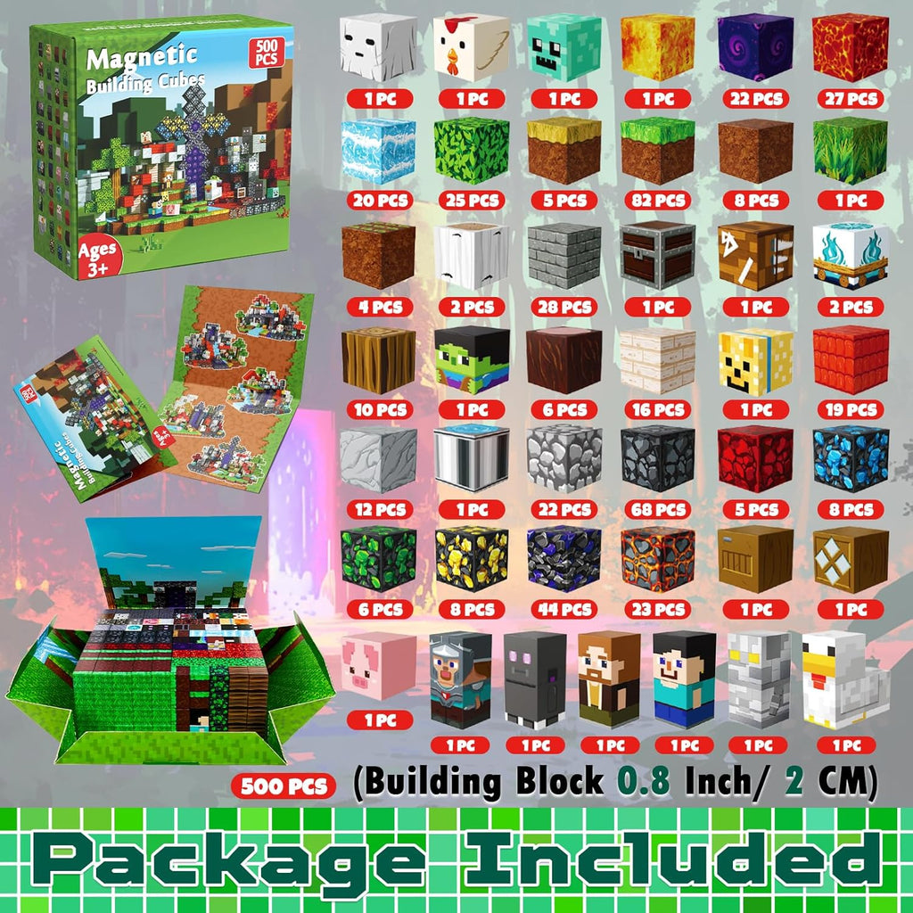 Magnetic Blocks - 500 PCS Magnetic Building Blocks Cubes, Magnet Toys for Kids Age 3+, Toy Building Set for Kids, Magnets Stacking Construction Birthday Gifts for Boys Girls Age 4-8, 8-12