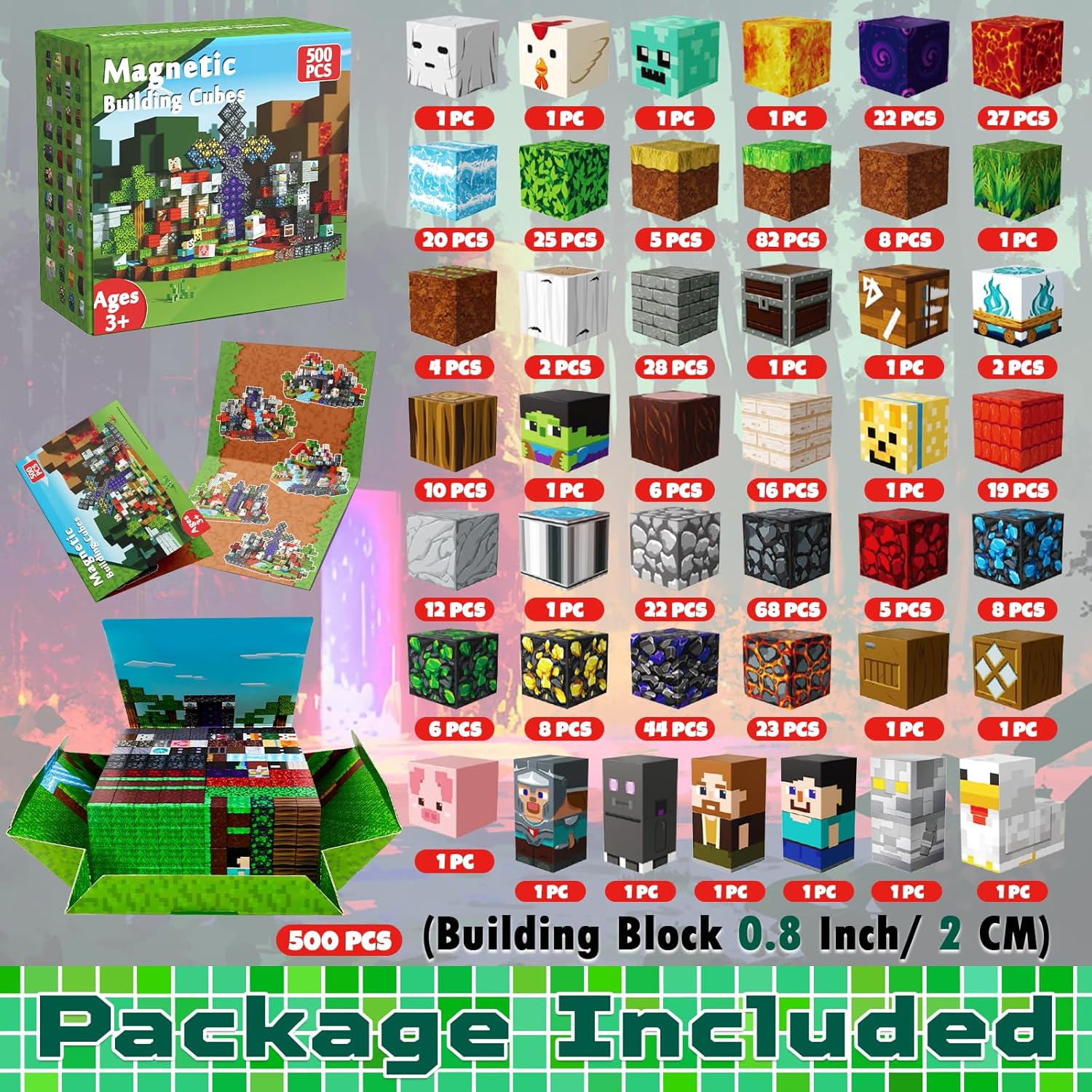 Magnetic Blocks - 500 PCS Magnetic Building Blocks Cubes, Magnet Toys for Kids Age 3+, Toy Building Set for Kids, Magnets Stacking Construction Birthday Gifts for Boys Girls Age 4-8, 8-12