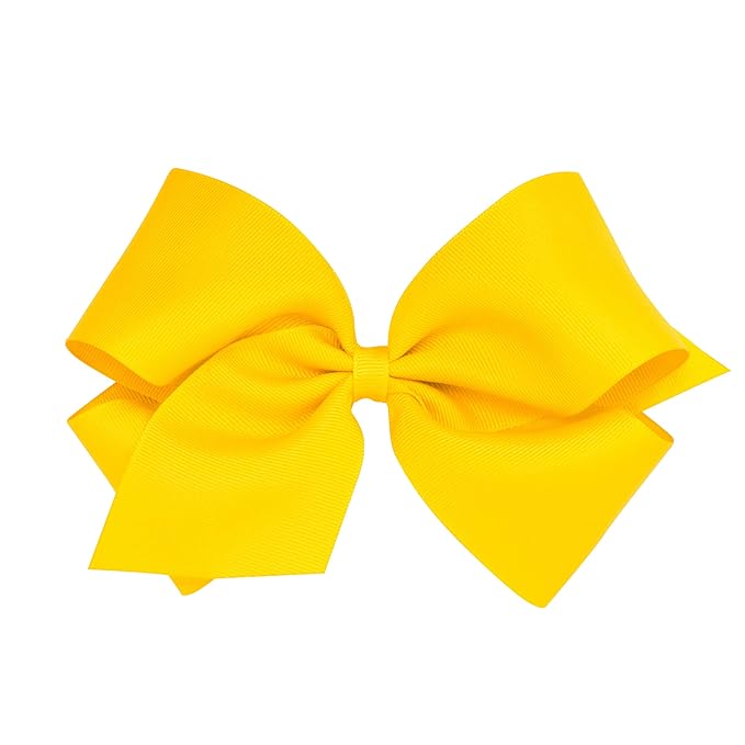 Wee Ones Girls' Plain Wrap Classic Grosgrain Hair Bows on a WeeStay No-Slip Hair Clip, Handmade, King, Yellow