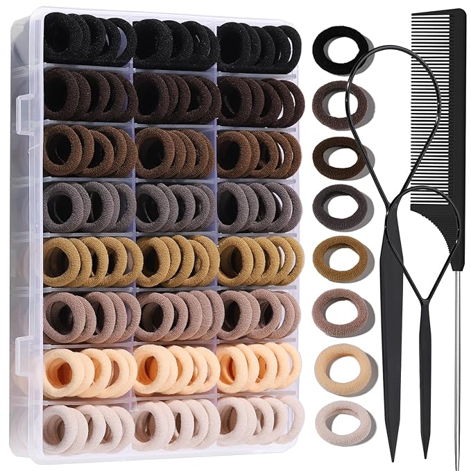 YGDZ Baby Hair Ties, 280 PCS Hair Accessories for Girls, Toddler, Kids, Cotton Elastics Hair Bands with Organizer Box, Seamless Small Ponytail Holders, Neutral Colors