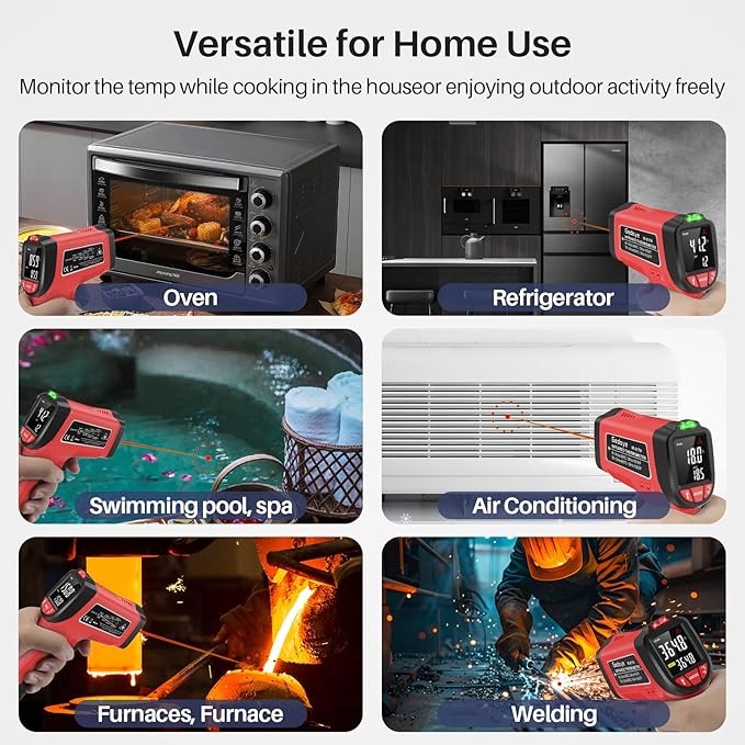Infrared Thermometer Gun, Gedaye Laser Temperature with IR Pointer 13:1, Meat Temp Gun with Metal Probe, Adjustable Emissivity, -58℉ to 1076℉, Heat Thermometer for Cooking Pizza Oven Grill Fridge BBQ
