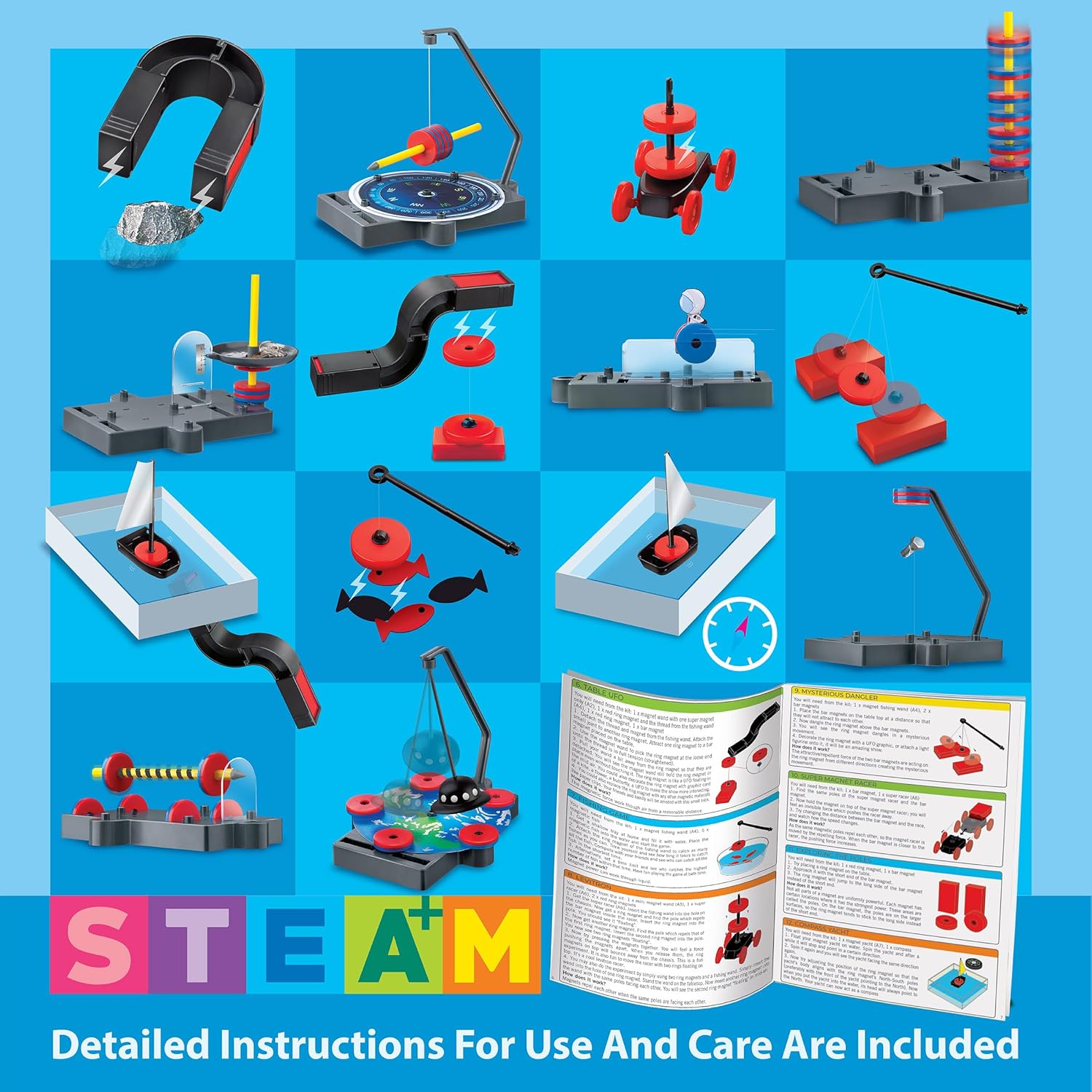 4M - STEAM Magnet Exploration - Hands-On Science Kit with Magnetic Toys Experiments for Kids Ages 5+ - Includes Magnet Toys Wand, U-Shaped Magnet, Racers, Yacht & More - Educational STEM Toy Gift