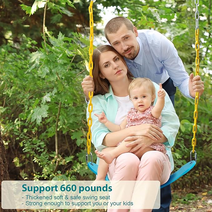 PACEARTH Swing Seat Support 660lb with 68.9 inch Anti-Rust Chains Plastic Coated 23.6 inch Tree Hanging Straps and Locking Buckles Outdoor Playground Tree Swing-Sky-Blue