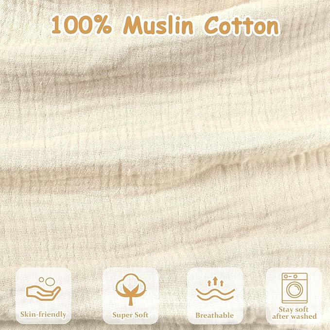 Hooyax Muslin Nursing Pillow Covers Only, Soft and Breathable Nursing Covers for Breastfeeding Pillows, Adorable Infant Feeding Pillow slipcover for Baby Boy and Girls (Wheat)