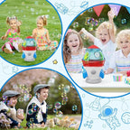 Rocket-Shaped Bubble Machine for Kids & Pets - Dual Powerful Bubble Outlets, Automatic 360° Rotation, Adjustable LED Lights & Music – Ideal for Indoor/Outdoor Birthday Parties