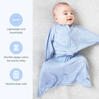 SleepingBaby Zipadee-Zip Transition Swaddle - Cozy Baby Swaddling Blanket with Zipper Convenience - Roomy Wearable Blanket for Easy Diaper Changes - 12-24 Month - Baseline Blue Heather