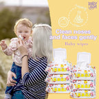 HAPPY BUM - 180 Count Saline Baby Wipes, Unscented, 7.4 x 7.2 Inch, Moist and Refreshing, Multi-Purpose Use, Ideal for Travel