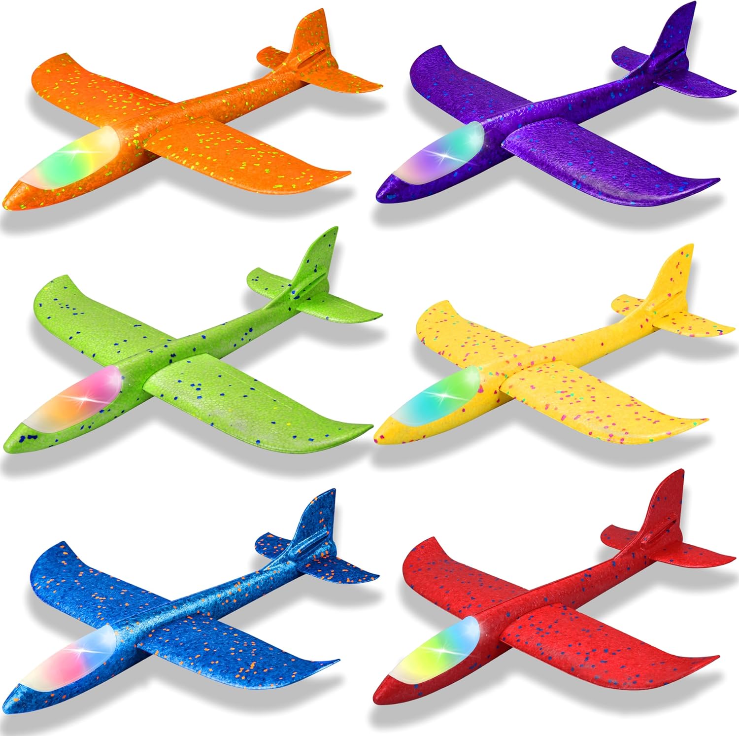 CUKU 6 Pack LED Light Airplane Toys-17.5" Large Throwing Foam Plane-2 Flight Modes Glider Plane-Outdoor Flying Toys for Kids-Flying Toys Gift for Boys Girls 3 4 5 6 7 8 9 Years Old