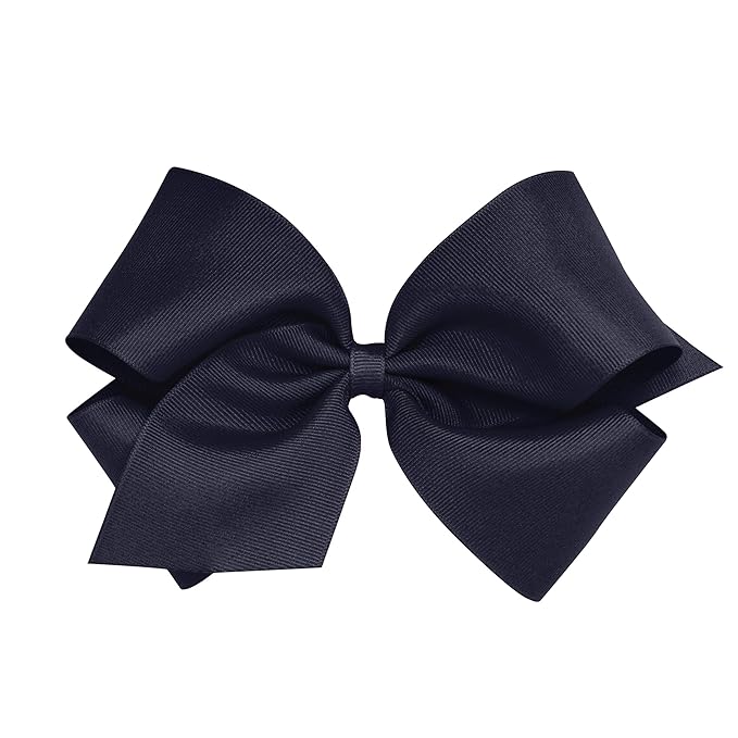 Wee Ones Girls' Plain Wrap Classic Grosgrain Hair Bows on a WeeStay No-Slip Hair Clip, Handmade, King, Navy