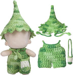 Clothes for 17cm Doll - Handmade Crochet Elf Clothing Accessories with Jumpsuit and hat and Crossbody Bag Compatible 15cm ＆ 17cm Dolls Dress Up (Green)