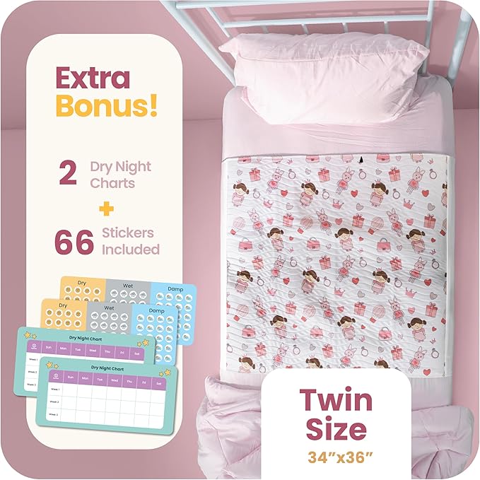 IMPROVIA® Toddler Bed Wetting Pad – 2 Pack 34x36 Waterproof Mattress Protector with Tuckable Wings – Ultra Absorbent, Non-Slip Washable Underpad for Kids & Potty Training – Doll Design (Doll)