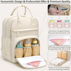 Diaper Bag Backpack for Women with Changing Pad, Baby Bag with Insulated Pockets Multifunctional Diaper Bags For Baby Girl Boy Waterproof Baby Bags For Boys Girls Maternity Bag Beige