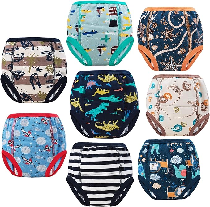 MooMoo Baby 8 Packs Potty Training Pants Cotton Absorbent Training Underwear for Toddler Boy and Girls 2T-9T