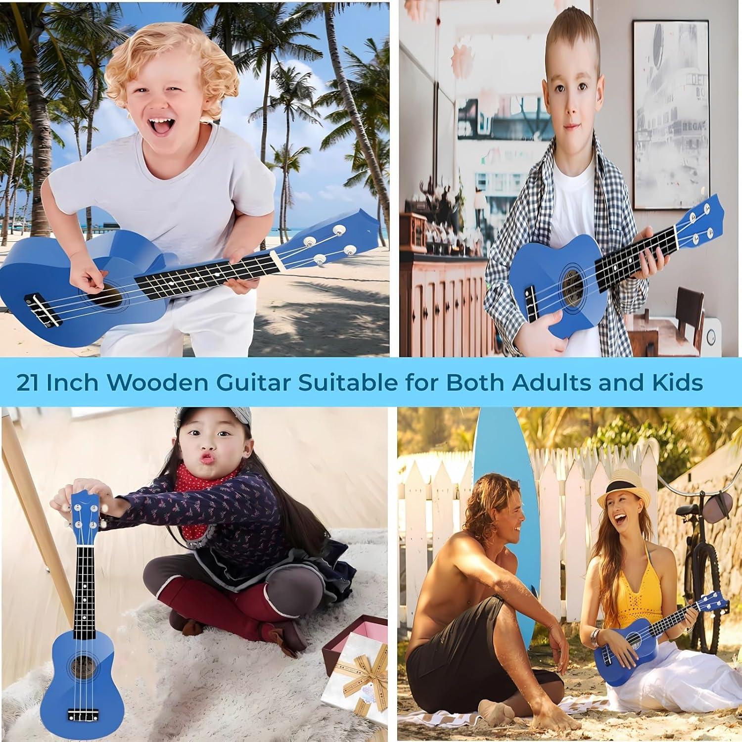 21 Inch Wooden Kids Toddler Child Children Acoustic Guitar Musical Instruments Ideal for 3-9 Year Old Boys Girls Gifts (Blue)