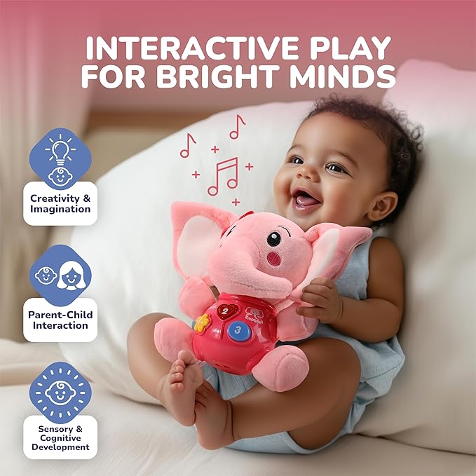 STEAM Life Musical Toys Gift for Baby Newborn 0-6 Month Infant - Plush Elephant Pink