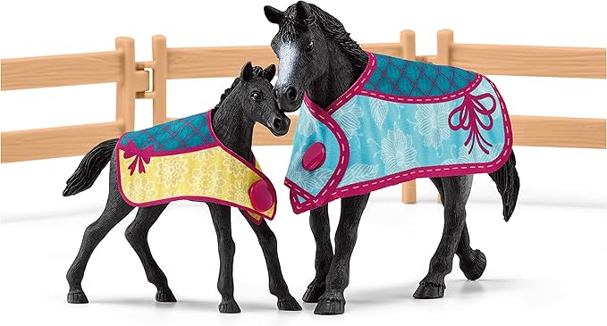Schleich Horse Club - 34PC Stall Horse Toy Playset with Mare and Foal Figure, Cat Figurine, and Accessories - Stable Extension Set for Girls and Boys - Interactive, Realistic Kids Toys Ages 5+ | 42611