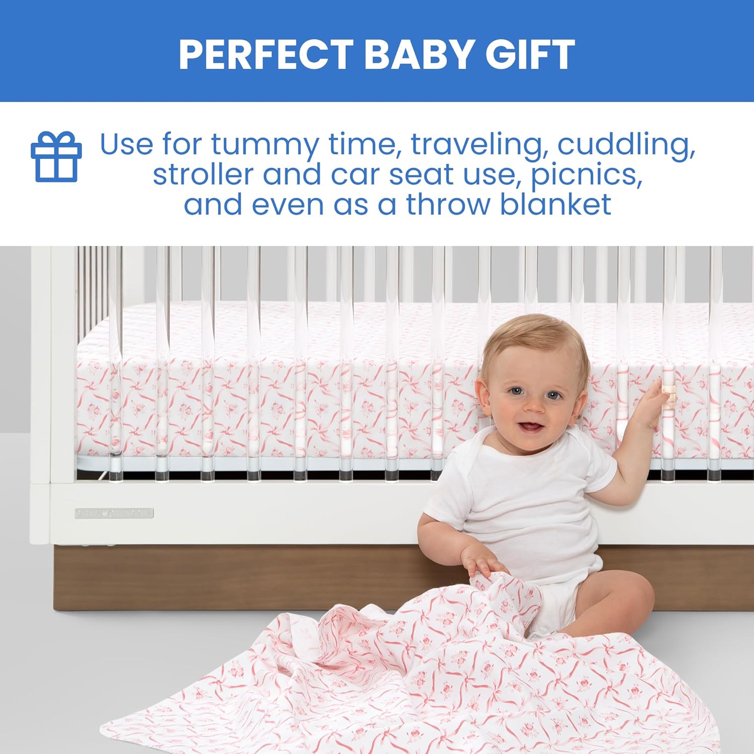 Delta Children 100% Cotton Flannel Baby Receiving Blankets for Girls and Boys – 30x30 Inches (Pack of 4), Pink Floral