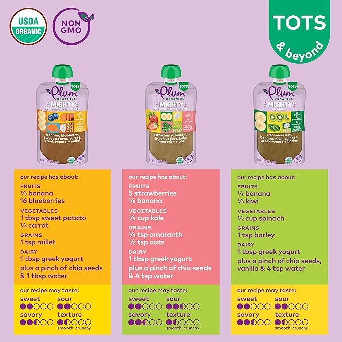 Plum Organics Variety Pack, 12+ Months – Toddler’s Taste Adventure & Sunrise Pack – Mighty 4 & Mighty Morning Organic Fruit & Veggie Pouches – 4 oz Pouch, Pack of 18 (Amazon Exclusive)