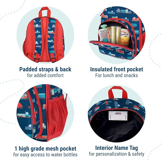 Wildkin 12-inch Kids Backpack – Padded, Adjustable, Ideal for Daycare & Travel - Transportation
