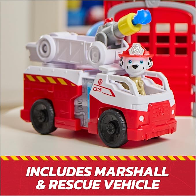 Paw Patrol Fire Rescue Command Center with Marshall Figure, Rescue Fire Truck, Lights, Launcher & Sound Fx, Kids Toys for Boys & Girls Ages 3 and Up
