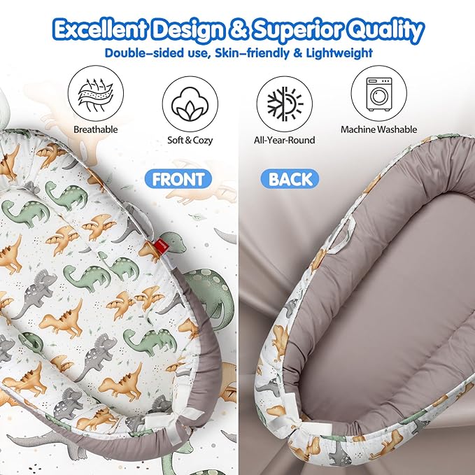 Baby Lounger - Breathable & Soft Baby Nest, Portable and Lightweight Tummy Time Lounger for Home and Travel, Ideal Newborn Babies Essentials Baby Shower Gifts