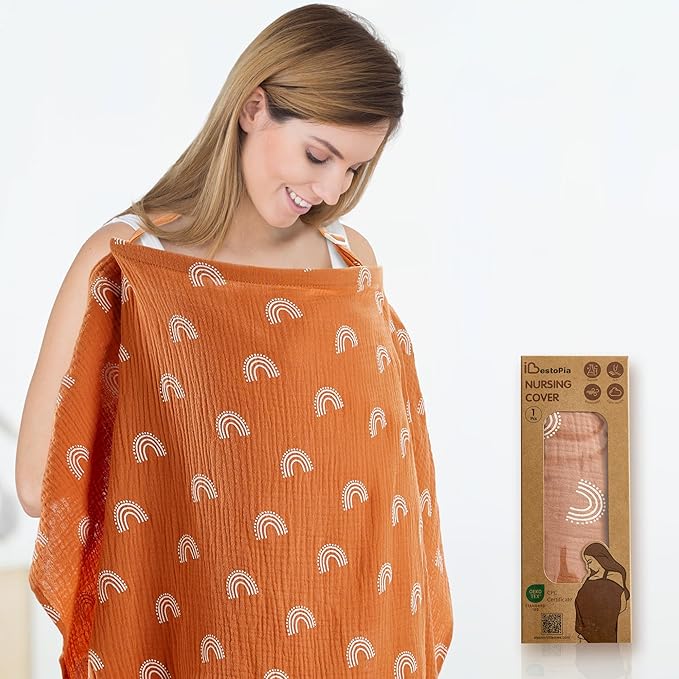 Nursing Cover 100% Cotton Breastfeeding Cover Privacy Muslin Stylish Full Coverage Nursing Scarf Gift Packaging (Rainbow Gradient)