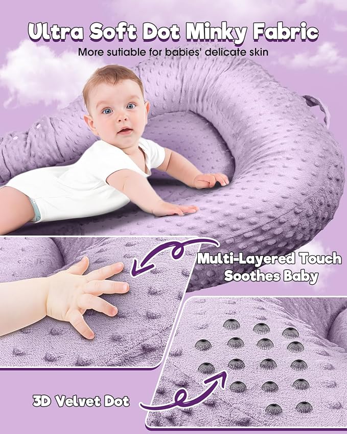 Baby Lounger Pillow 3-in-1 Infant Lounger Pillow for Newborn 0-24 Months, Portable Tummy Time Mat for Home and Travel, Breathable & Soft Baby Seat for Baby