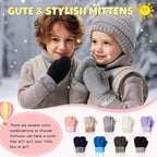 Winter Mittens Gloves Beanie Hat Set for Kids Baby Toddler Children, Thick Warm Knit Fleece Lined Thermal Set for Boys Girls