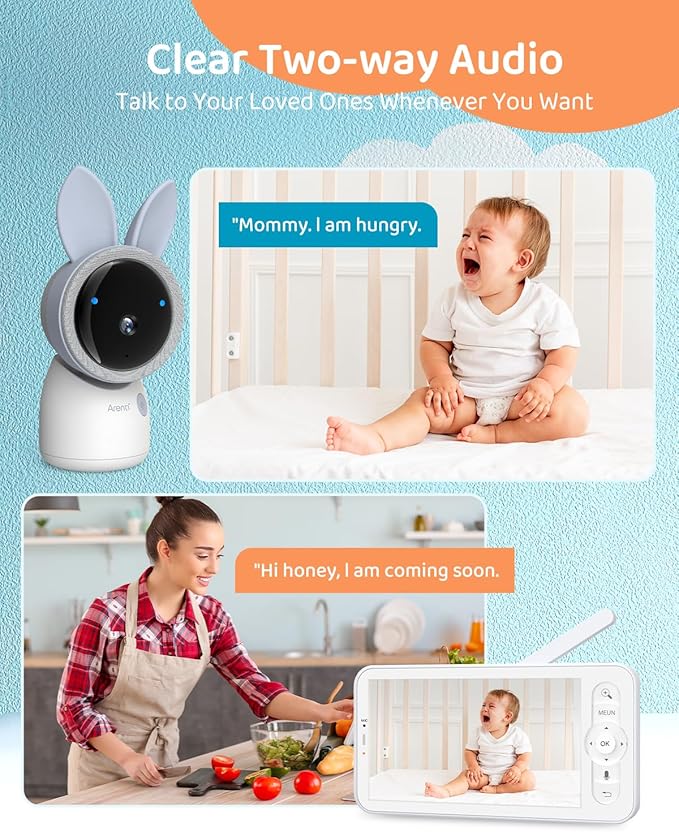 ARENTI Upgraded Baby Monitor with 2 Cameras, 4MP 2.4G&5G WiFi Baby Camera Monitor, Infrared Night Vision, Night Light, 2-Way Audio, Cry&Motion Detection, Temp&Humidity Sensor, App Control