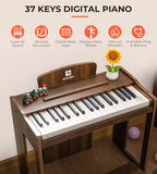 Vangoa Kids Piano Keyboard, 37 Keys Digital Piano for Kids, Music Educational Instrument Toy, Wood Piano for Girls and Boys, Dark Brown