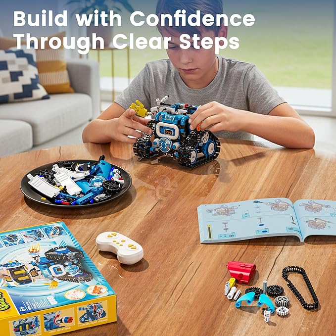 5 in 1 RC Robot Building Kit, APP & Remote Control Robotics Kit, Science Project Kit & STEM Toys for Ages 8-13, Gifts for 8 Year Old Boys Girls