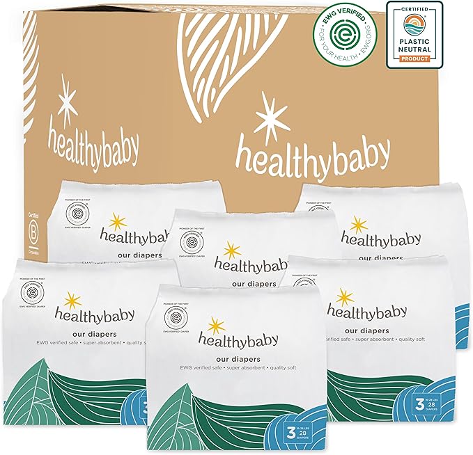 Our Diapers | EWG Verified Safe & Plant-Based Diapers | Leak Protection | Soft Organic Cotton Shell | Chlorine-Free Diaper for Sensitive Skin | Size 3 (16-28 lbs) 168 Count