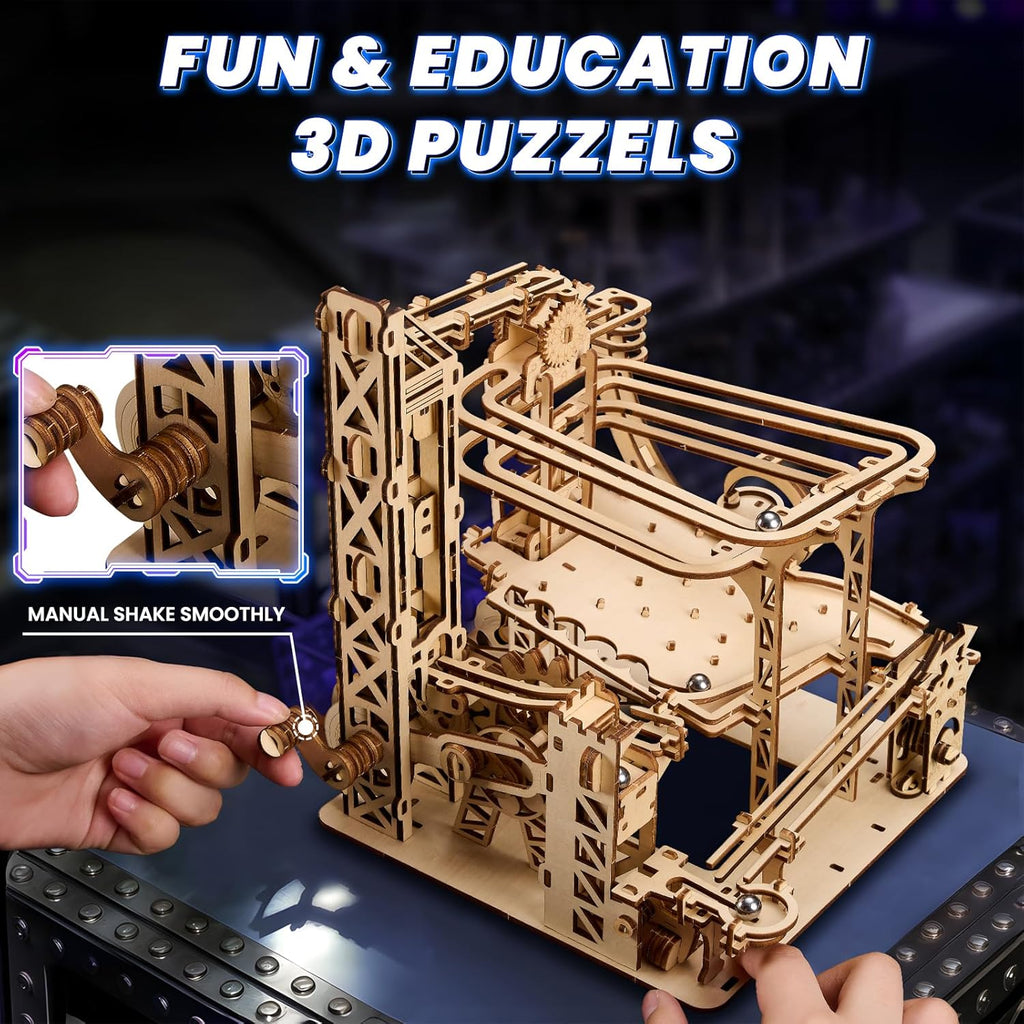 3D Wooden Puzzles for Adults: 371pcs Marble Run Model Building Kits Toys for Ages 14+ - DIY Crafts Brian Teaser Marble Run Wooden Puzzles with Roller Coaster Building Set - Gift for Adults