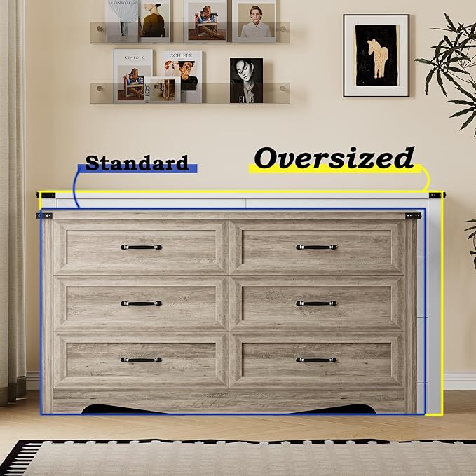 6-Drawer Dresser for Bedroom, Modern Wooden Chest of Drawers with Metal Handles, Anti-Tipping Design, Sturdy and Stable Storage Organizer for Living Room, Entryway, Home Office
