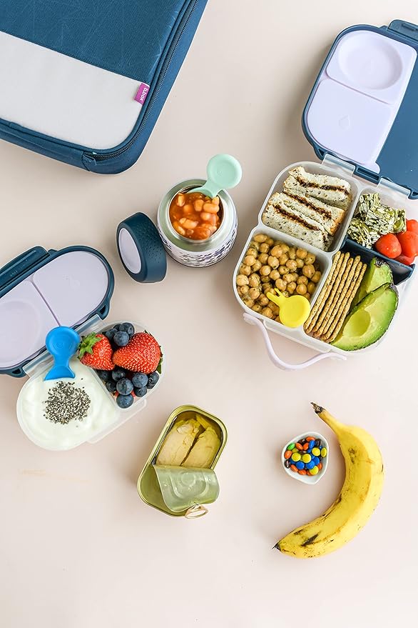 b.box Snack Box Reusable Snack Containers with Lids 2 compartments, Bento Box for kids and toddlers, Leakproof Lunch Box, BPA free and Dishwasher Safe Snack Container (Indigo Rose, 1 3/4 Cup)