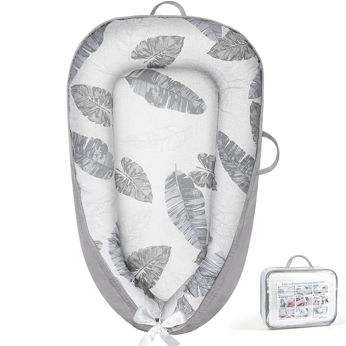 KISS GOLD Baby Lounger - Breathable Soft Cotton Cover Baby Lounger Nest, Babies Essentials Gifts, Portable Lounger for Baby Tummy Time Floor Playing Seated Support for Home and Travel