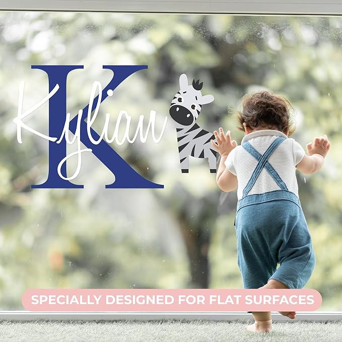 Personalized Name Jungle Animals Vinyl Wall Decor I Nursery Wall Decal for Baby Boy & Girl Decoration I Stickers for Kids I Multiple Sizes (E. Zebra)