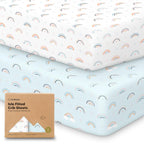 KeaBabies 2-Pack Baby Crib Sheets for Boys, Girls - 52x28 Viscose Derived from Bamboo Toddler Bed Sheets Neutral, Fitted Crib Mattress Cover for Standard Baby Bedding, Soft & Cozy (Jolly Rainbow)