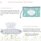 FEBSNOW 4 Pack Baby Wipe Dispenser, Portable Refillable Wipe Holder, Baby Wipes Container, Wipe Dispenser, Reusable Travel Wet Wipe Pouch (Floral)