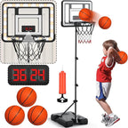 Kids Indoor Basketball Hoop with Scoreboard & Timer,Toddler Adjustable Height Basketball Goal Toy for Outdoor Backyard,Sports Game Play