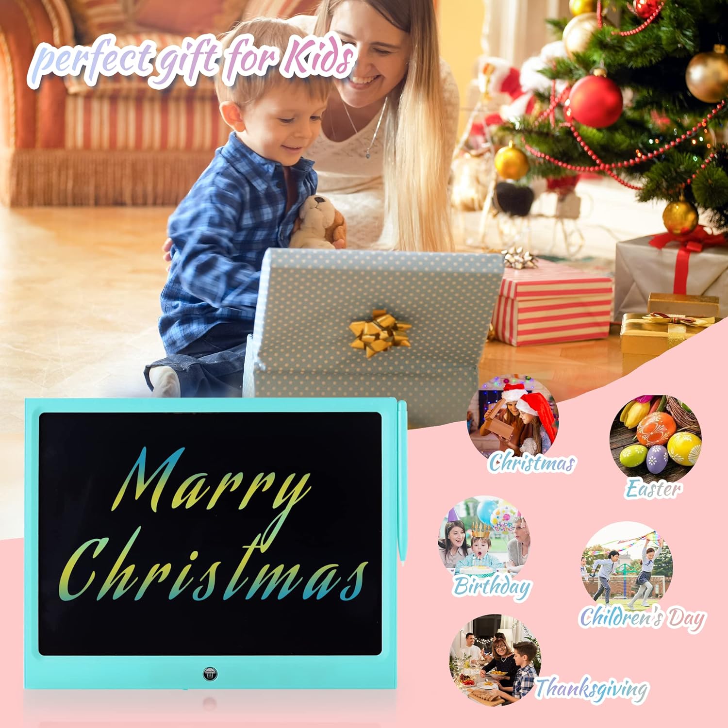 LCD Writing Tablet for Kids, 15 Inch Colorful Electronic Doodle Board for Kids Age 3+ Toys Christmas Birthday Erasable Drawing Tablet Toddler Learning Toys