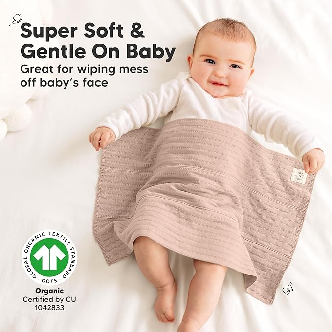 KeaBabies Organic Cotton Burp Cloths Baby Girl, Boy - 6-Pack Large Burping Clothes for Babies, Spit Up Rags, Super Soft & Absorbent Newborn Wash Towels, Gender Neutral, Non-Shrink (Stria, Hedges)