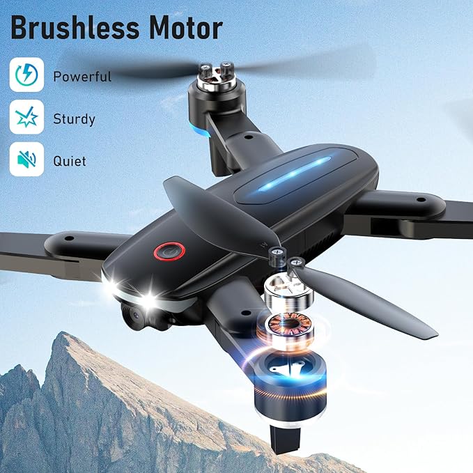 Drone with Camera, 1080P HD FPV Foldable Drone with Brushless Motor Optical Flow, One Key Take Off/Land, 360° Flip, Waypoint Fly, Gesture Selfie, 2 Batteries, Mini Drones for Kids 14+