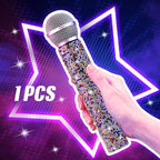 Sanwuta Fake Microphone Prop Sparkly Bling Rhinestones Plastic Play Microphone Pretend Glitter Bedazzled Mic for Cosplay Party Costume(Colorful)