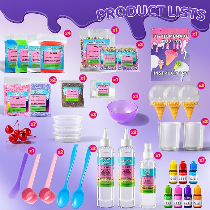 Slime Party Favors, DIY Science Kit for Boys Girls Ages 4-8 6-12, STEM Kit Ice Cream Soft Clay Making Kit for Ages 5-7 8-12 Kids Clay Gift Toys, Girls Birthday Party Supplies