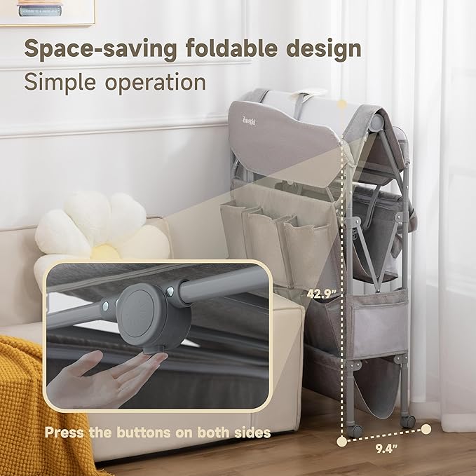 Baby Changing Table, Versatile Portable Folding Changing Table, Waterproof Diaper Changing Station with Waste Basket, Adjustable Height with 2 Drawers, Baby Changing Station for Infant and Newborn