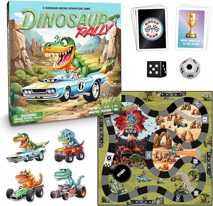 Raincorn Games - Dinosaur Rally Card & Dice Kids Board Game for Ages 4 - Family Games, Classroom Activities for Kids Learning