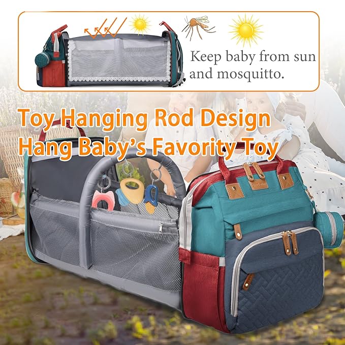 Baby Diaper Bags with Changing Station, Waterproof Diaper Bag Backpack for Moms Dads with USB Charging Port, Baby Shower Gifts, Large Capacity diaper backpack, Red-Green-Blue