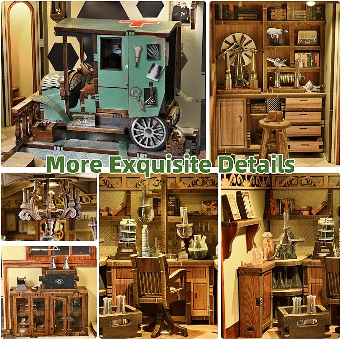 Book Nook Kit, DIY Miniature Dollhouse Book Nook Kit with Dust Cover and LED Light-The Radium Lady